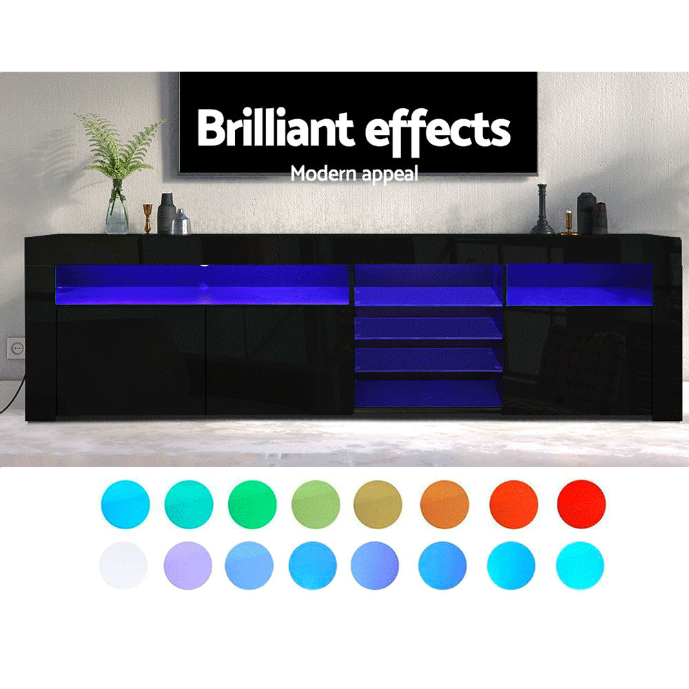 Artiss TV Cabinet Entertainment Unit Stand RGB LED Gloss 3 Doors 180cm Black-Entertainment Units - Peroz Australia - Image - 6