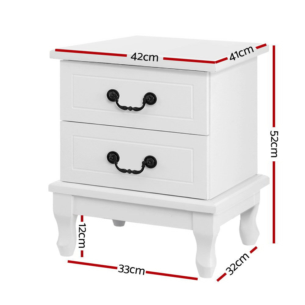 Artiss KUBI Bedside Tables 2 Drawers Side Table French Nightstand Storage Cabinet-Furniture > Bedroom - Peroz Australia - Image - 3