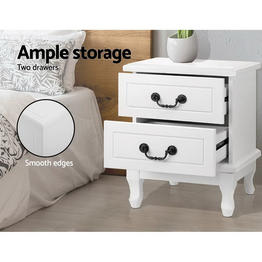 Artiss KUBI Bedside Tables 2 Drawers Side Table French Nightstand Storage Cabinet-Furniture > Bedroom - Peroz Australia - Image - 6
