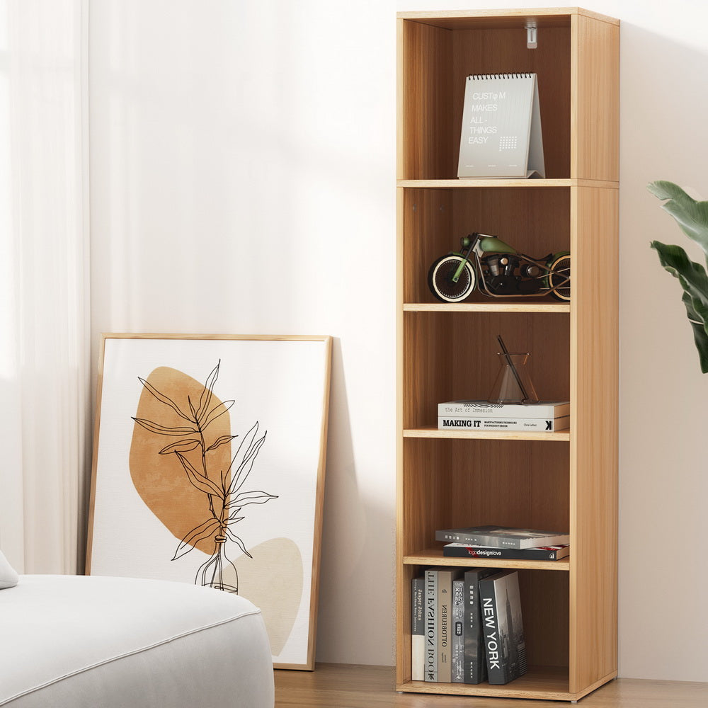 Artiss Bookshelf 5 Tiers MILO Pine-Furniture &gt; Living Room-PEROZ Accessories