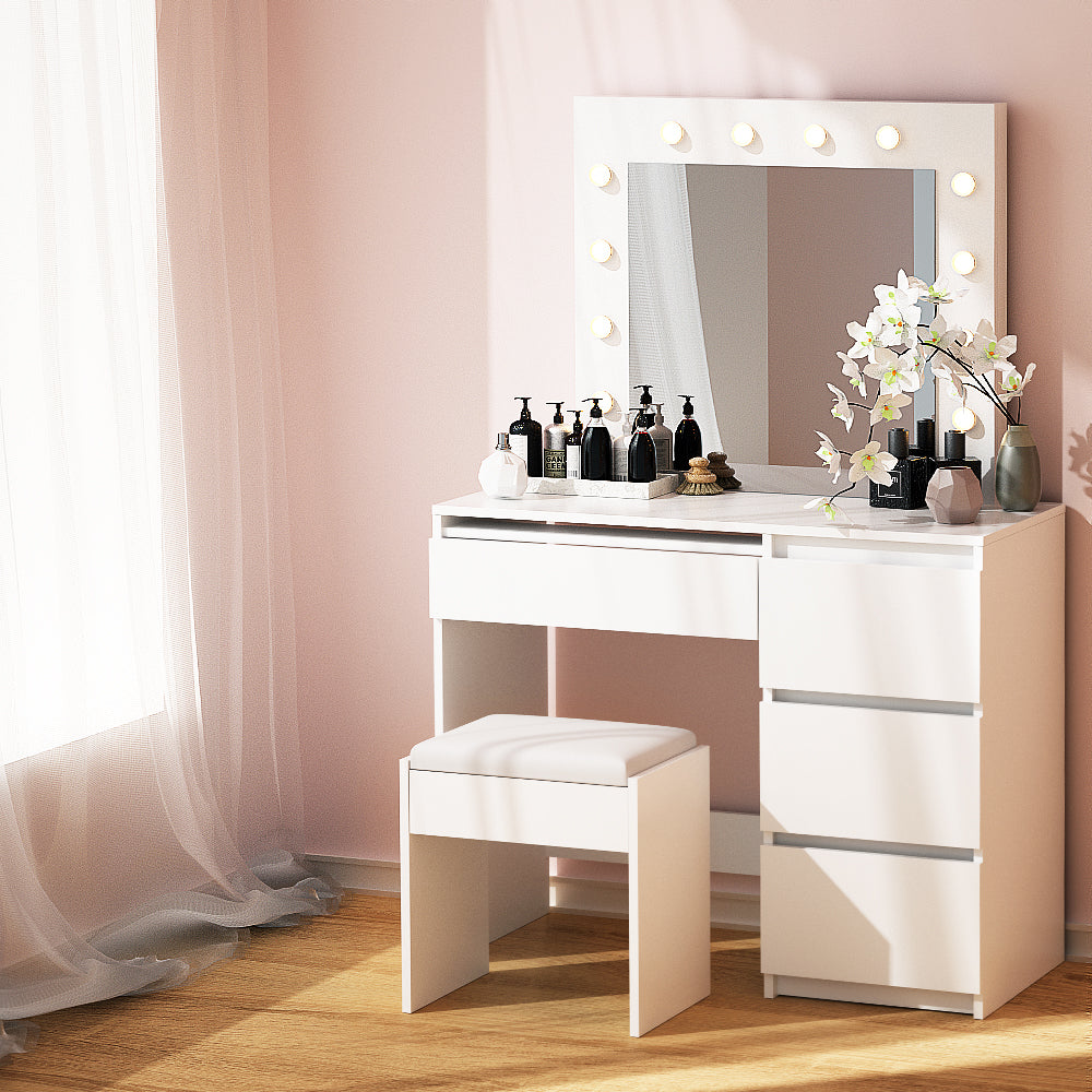 Artiss Dressing Table LED Makeup Mirror Stool Set 12 Bulbs Vanity Desk White-Furniture &gt; Bedroom - Peroz Australia - Image - 7