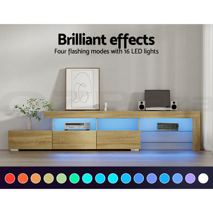 Artiss TV Cabinet Entertainment Unit Stand RGB LED Gloss Furniture 215cm Wood-Entertainment Units - Peroz Australia - Image - 6