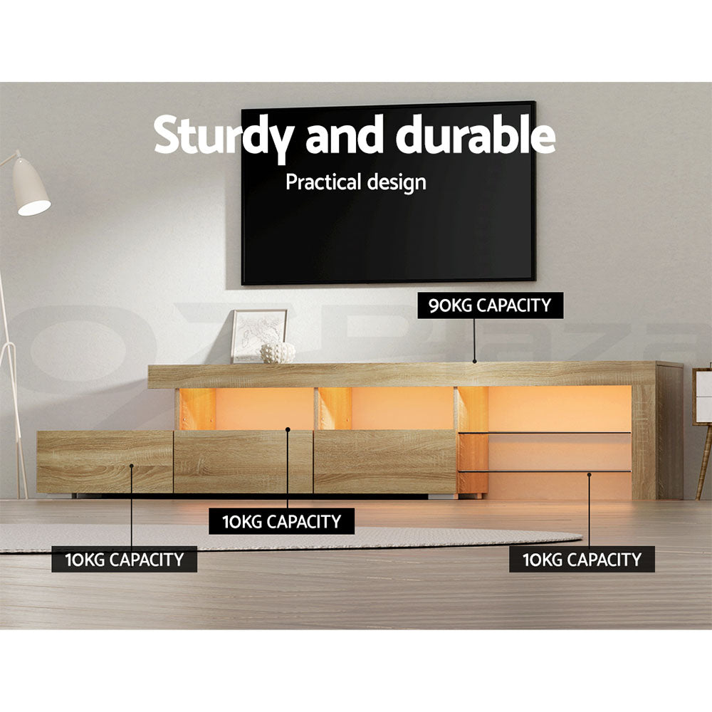 Artiss TV Cabinet Entertainment Unit Stand RGB LED Gloss Furniture 215cm Wood-Entertainment Units - Peroz Australia - Image - 8