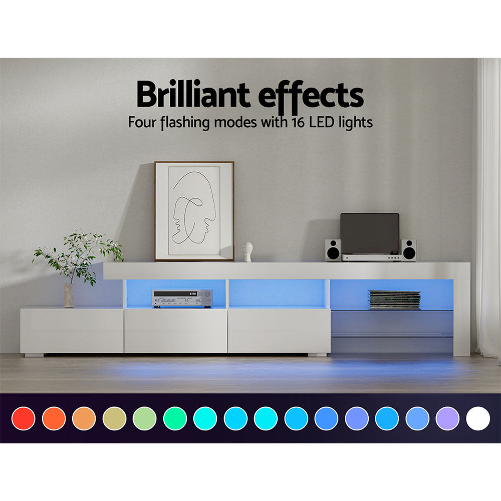 Artiss TV Cabinet Entertainment Unit Stand RGB LED Gloss Furniture 215cm White-Entertainment Units - Peroz Australia - Image - 6
