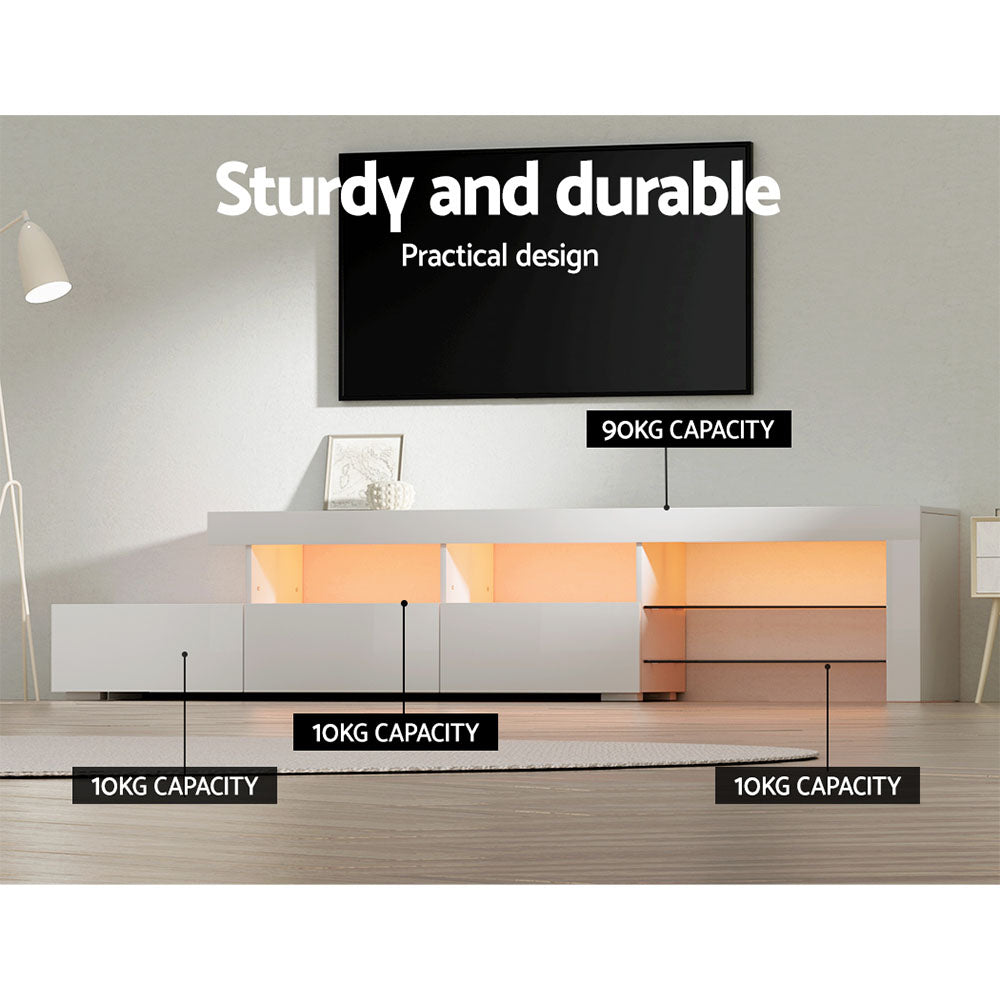 Artiss TV Cabinet Entertainment Unit Stand RGB LED Gloss Furniture 215cm White-Entertainment Units - Peroz Australia - Image - 8
