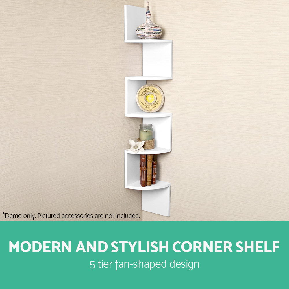 Artiss 5 Tier Corner Wall Shelf - White-Furniture > Living Room - Peroz Australia - Image - 4