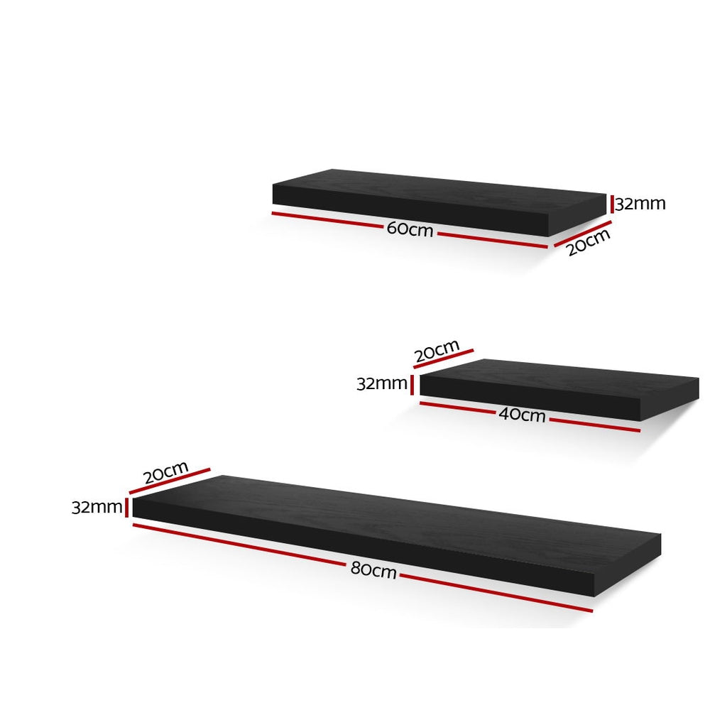 Artiss 3 Piece Floating Wall Shelves - Black-Home & Garden > Storage - Peroz Australia - Image - 2