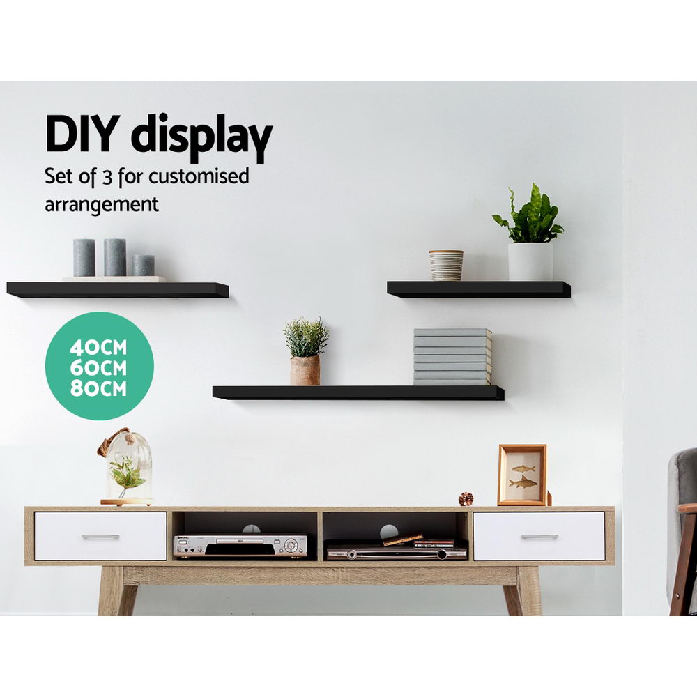Artiss 3 Piece Floating Wall Shelves - Black-Home & Garden > Storage - Peroz Australia - Image - 3