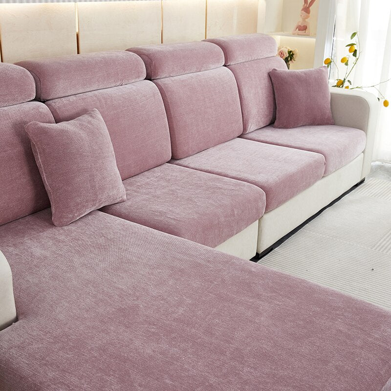 Anyhouz Sofa Cover Old Rose L-Shape Polyester Chenille Thick Stretchable Cushion For Living Room Enlarge Size Small-Slipcovers-PEROZ Accessories