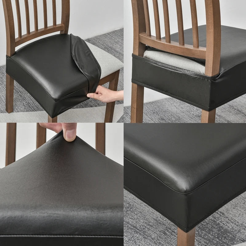 Anyhouz Chair Cover Blue PU Leather Seat Slipcover Chair Cover for Kitchen Hotel Banquet Dining Living Room-Chair Cover-PEROZ Accessories