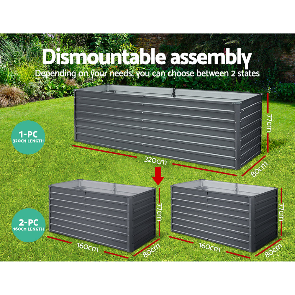 Greenfingers Garden Bed 320 x 80 x 77cm Galvanised Steel Raised Planter 2N1-Home & Garden > Garden Beds-PEROZ Accessories