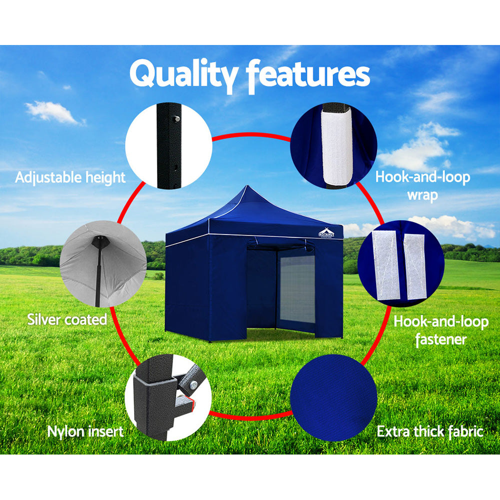 Instahut Gazebo Pop Up Marquee 3x3m Folding Wedding Tent Gazebos Shade Blue-Home & Garden > Shading-PEROZ Accessories