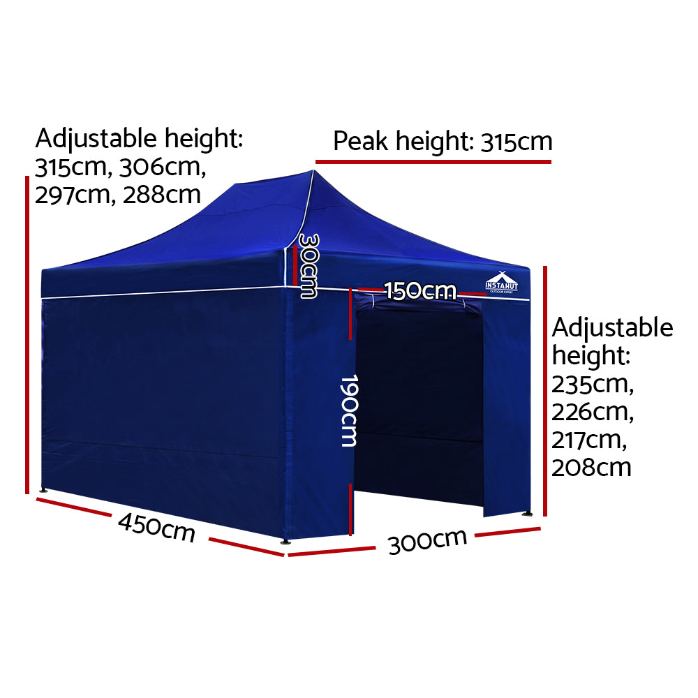 Instahut Gazebo Pop Up Marquee 3x4.5m Folding Wedding Tent Gazebos Shade Blue-Home & Garden > Shading-PEROZ Accessories