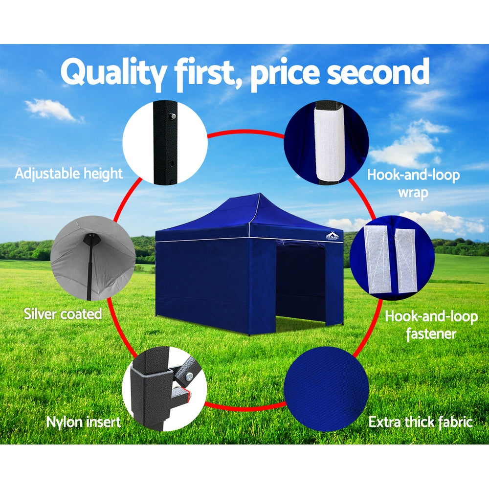 Instahut Gazebo Pop Up Marquee 3x4.5m Folding Wedding Tent Gazebos Shade Blue-Home & Garden > Shading-PEROZ Accessories