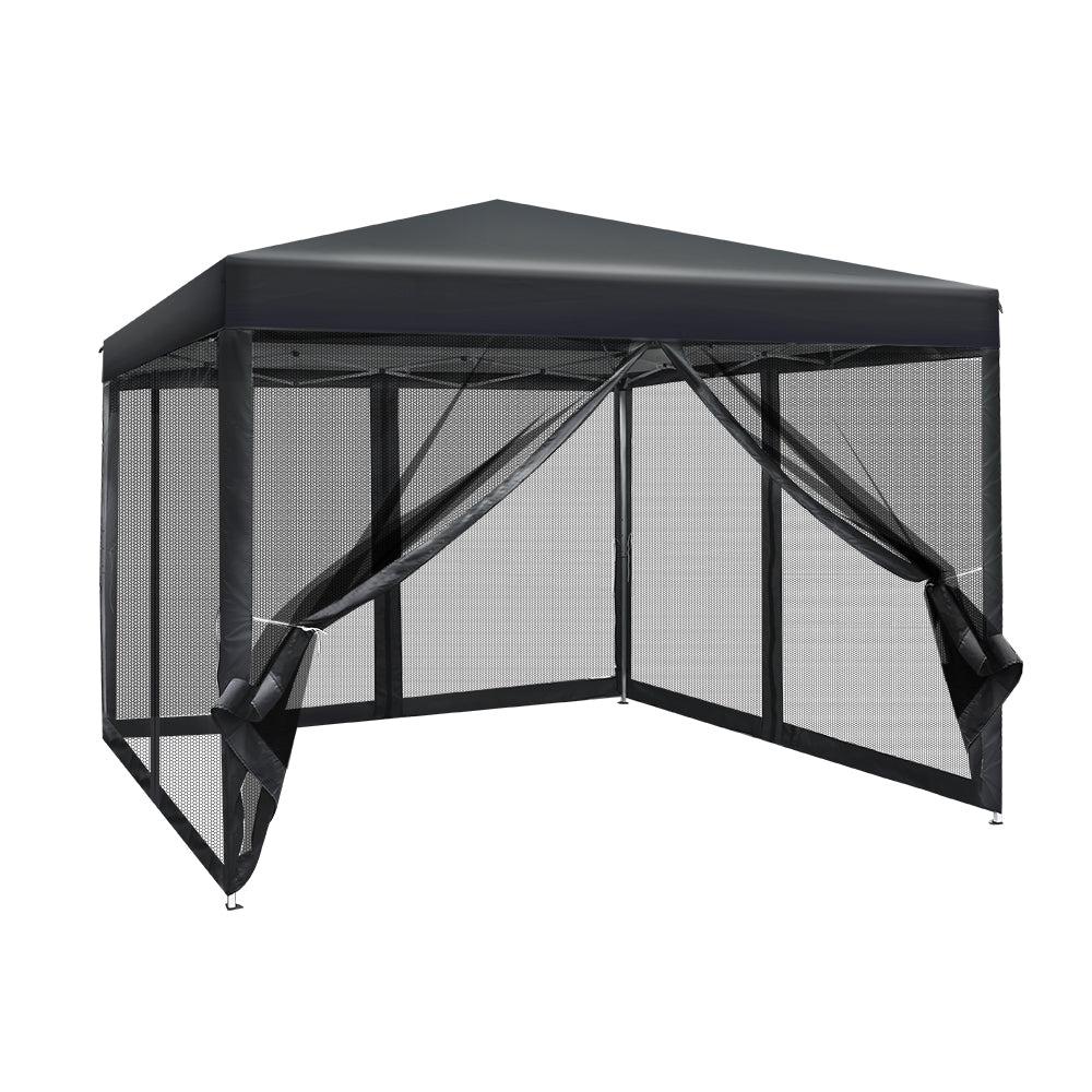 Instahut Gazebo Pop Up Marquee 3x3 Wedding Side Mesh Wall Outdoor Gazebos Black-Home & Garden > Shading-PEROZ Accessories