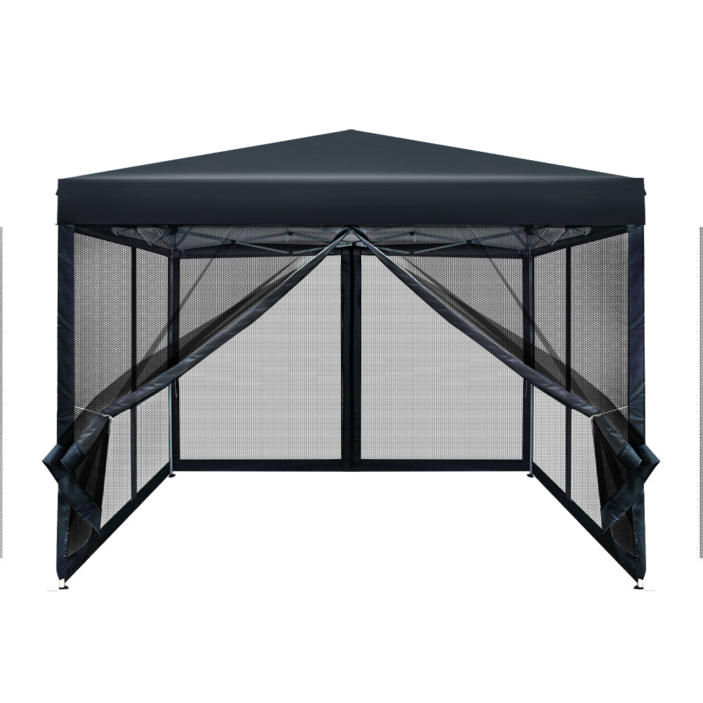 Instahut Gazebo Pop Up Marquee 3x3 Wedding Side Mesh Wall Outdoor Gazebos Black-Home & Garden > Shading-PEROZ Accessories