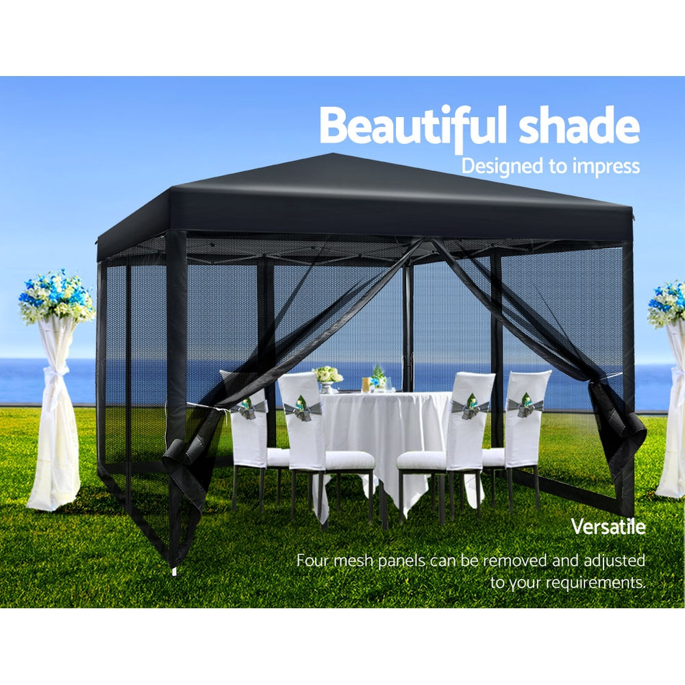 Instahut Gazebo Pop Up Marquee 3x3 Wedding Side Mesh Wall Outdoor Gazebos Black-Home & Garden > Shading-PEROZ Accessories