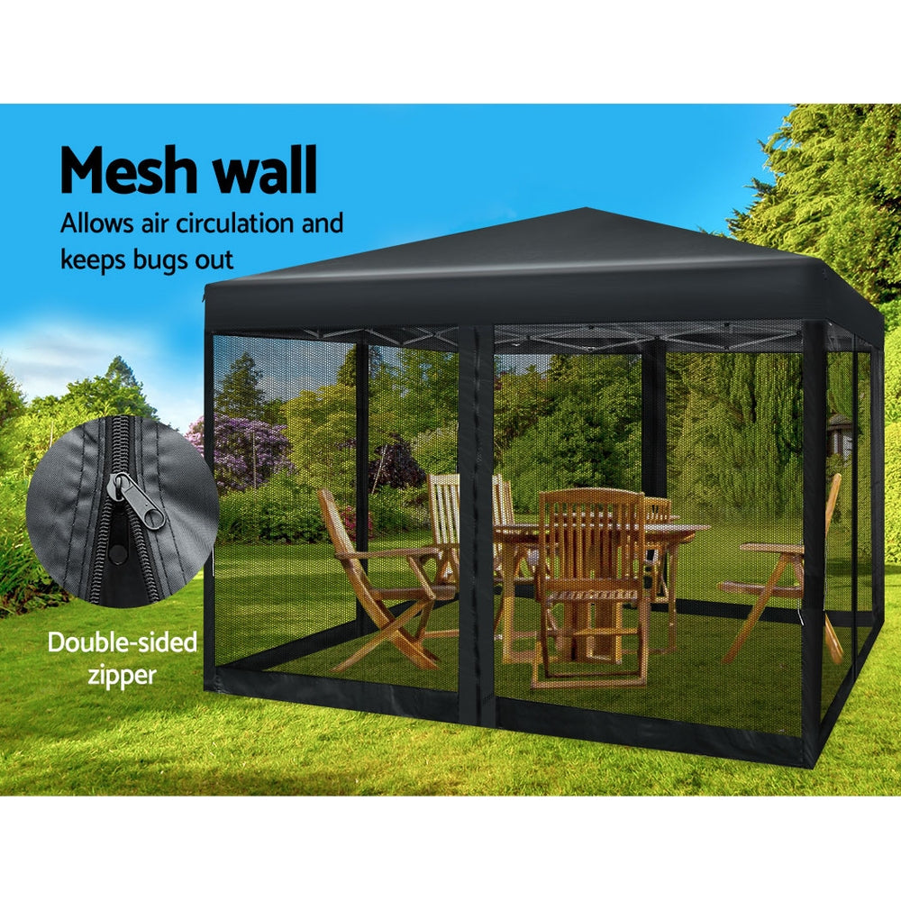 Instahut Gazebo Pop Up Marquee 3x3 Wedding Side Mesh Wall Outdoor Gazebos Black-Home & Garden > Shading-PEROZ Accessories