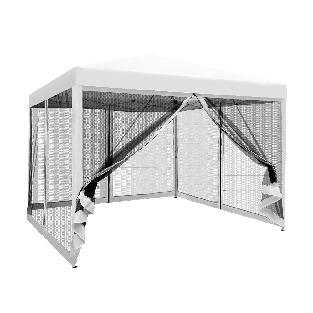 Instahut Gazebo Pop Up Marquee 3x3 Wedding Side Mesh Wall Outdoor Gazebos White-Home & Garden > Shading-PEROZ Accessories