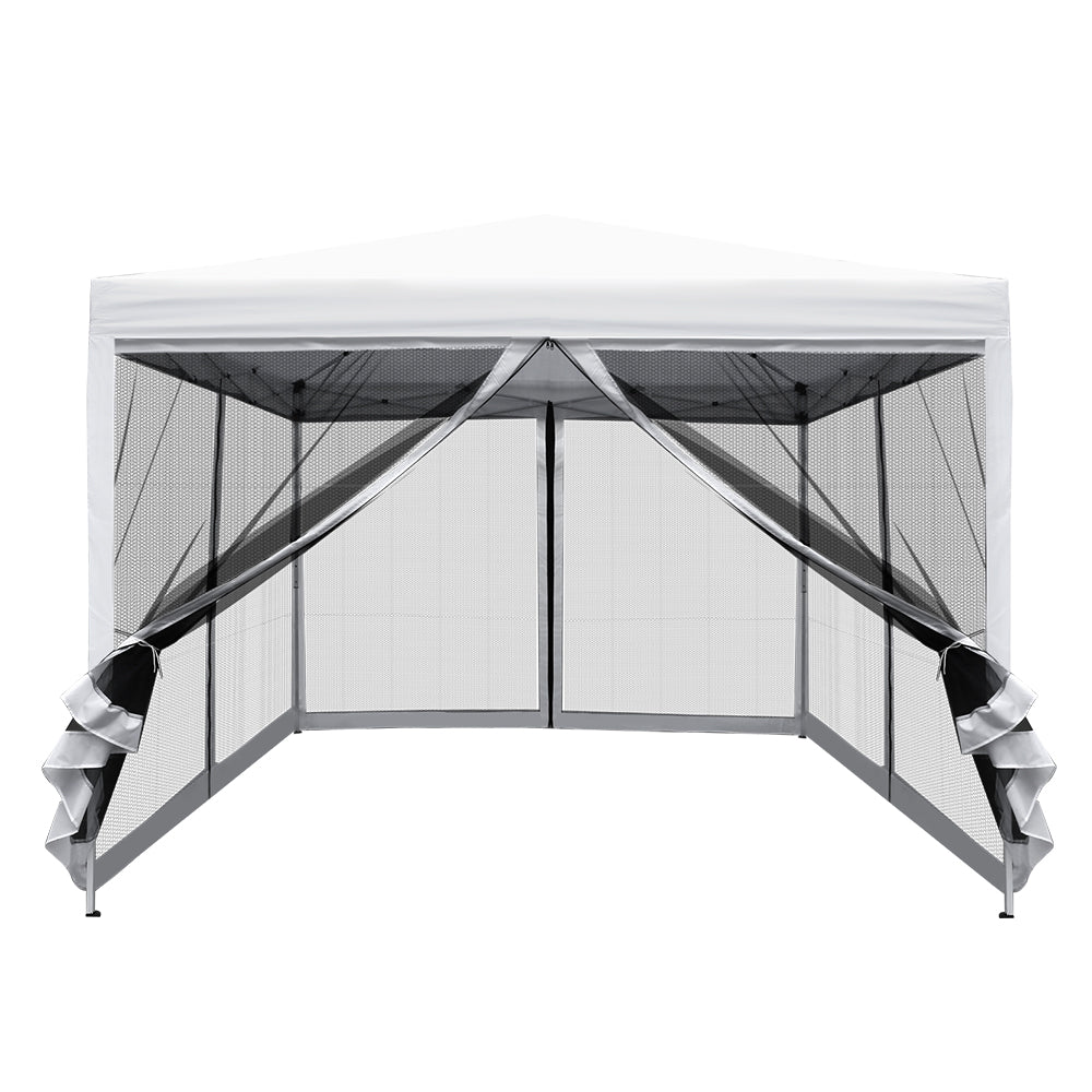 Instahut Gazebo Pop Up Marquee 3x3 Wedding Side Mesh Wall Outdoor Gazebos White-Home & Garden > Shading-PEROZ Accessories