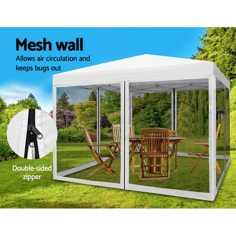 Instahut Gazebo Pop Up Marquee 3x3 Wedding Side Mesh Wall Outdoor Gazebos White-Home & Garden > Shading-PEROZ Accessories