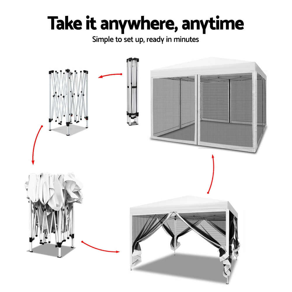 Instahut Gazebo Pop Up Marquee 3x3 Wedding Side Mesh Wall Outdoor Gazebos White-Home & Garden > Shading-PEROZ Accessories