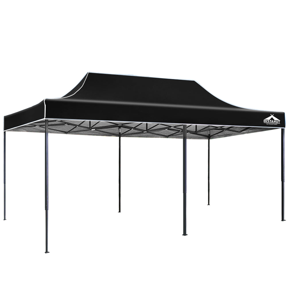 Instahut Gazebo Pop Up 3x6m w/Base Podx4 Marquee Folding Outdoor Wedding Camping Tent Shade Canopy Black-Home & Garden > Shading-PEROZ Accessories