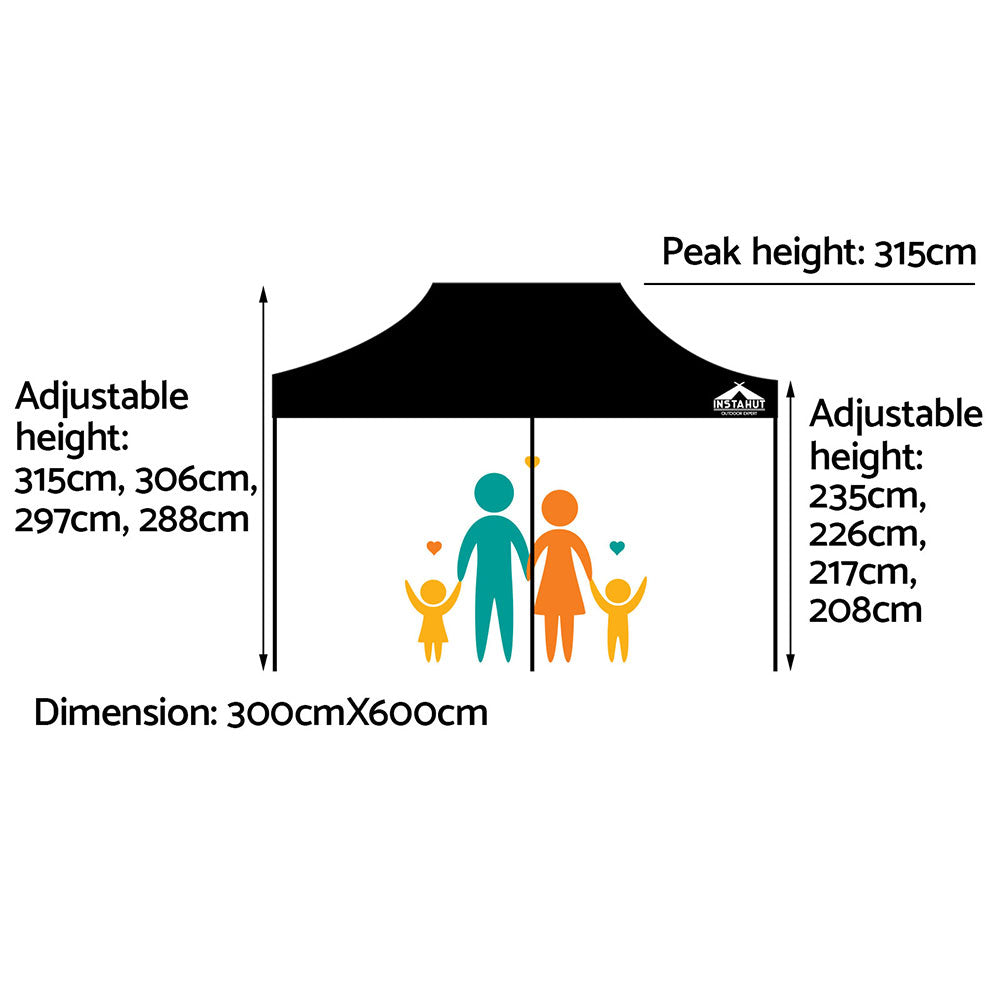 Instahut Gazebo Pop Up 3x6m w/Base Podx4 Marquee Folding Outdoor Wedding Camping Tent Shade Canopy Black-Home & Garden > Shading-PEROZ Accessories