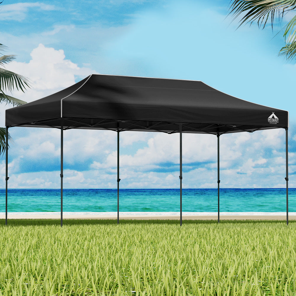 Instahut Gazebo Pop Up 3x6m w/Base Podx4 Marquee Folding Outdoor Wedding Camping Tent Shade Canopy Black-Home & Garden > Shading-PEROZ Accessories