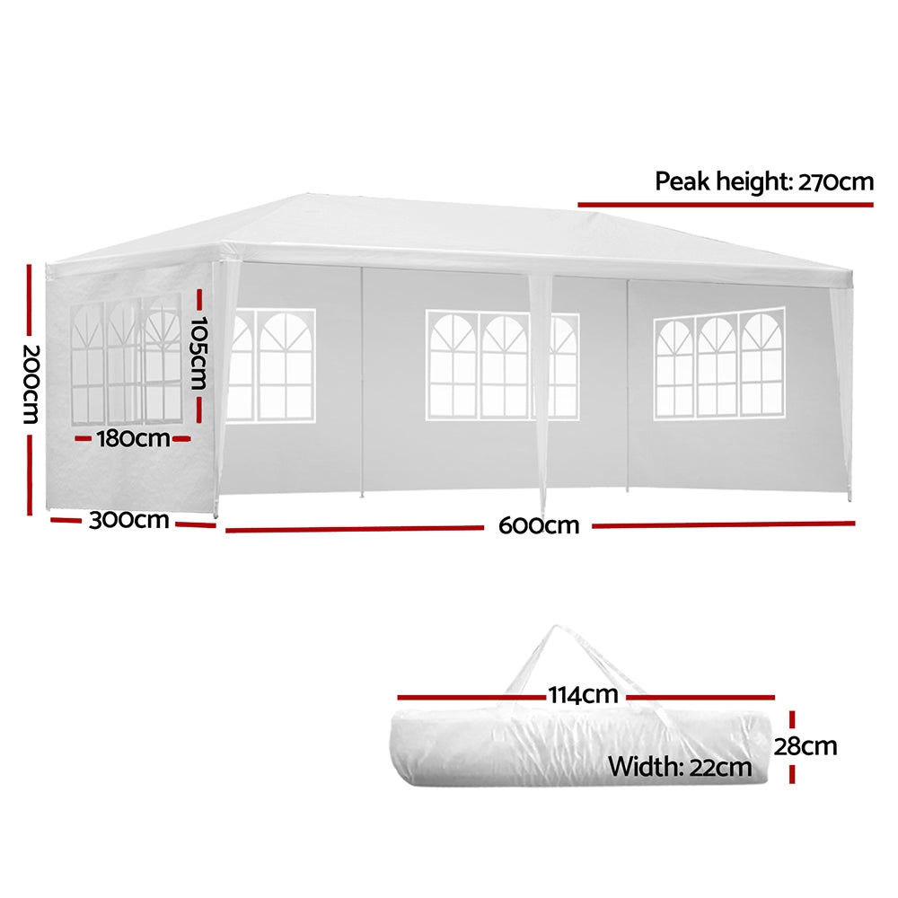 Instahut Gazebo 3x6 Outdoor Marquee Side Wall Party Wedding Tent Camping White-Home & Garden > Shading-PEROZ Accessories