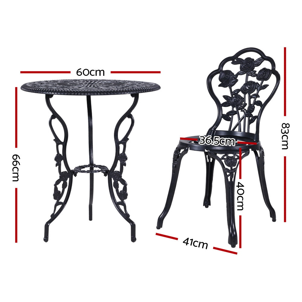 Gardeon 3PC Outdoor Setting Cast Aluminium Bistro Table Chair Patio Black-Furniture > Outdoor-PEROZ Accessories