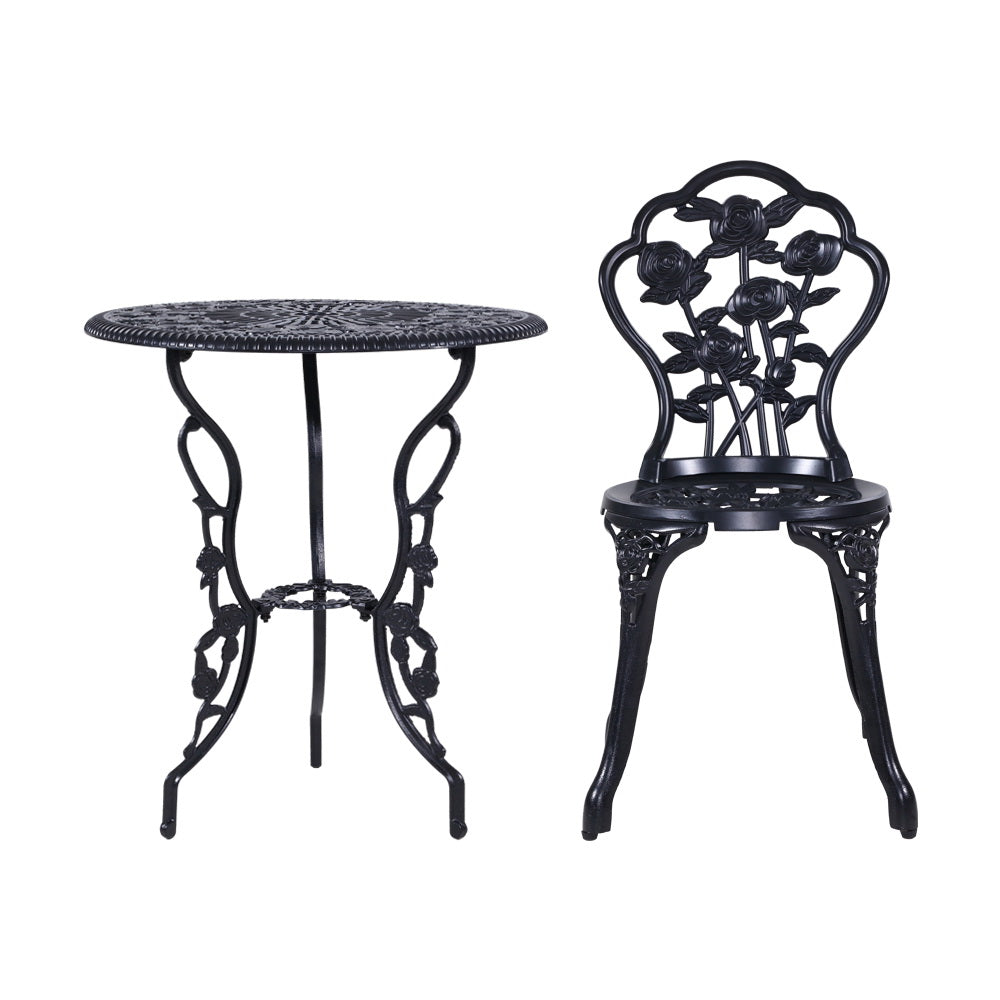 Gardeon 3PC Outdoor Setting Cast Aluminium Bistro Table Chair Patio Black-Furniture > Outdoor-PEROZ Accessories