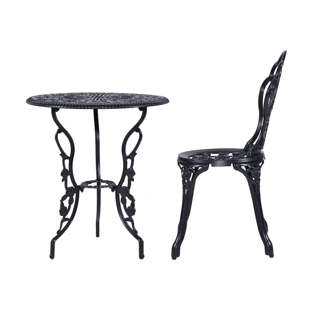 Gardeon 3PC Outdoor Setting Cast Aluminium Bistro Table Chair Patio Black-Furniture > Outdoor-PEROZ Accessories