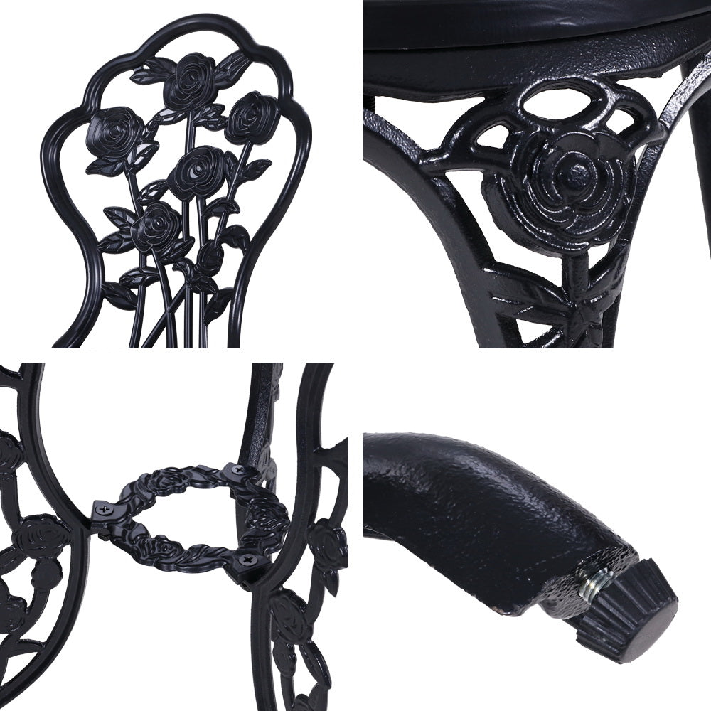 Gardeon 3PC Outdoor Setting Cast Aluminium Bistro Table Chair Patio Black-Furniture > Outdoor-PEROZ Accessories
