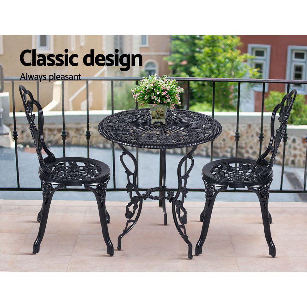 Gardeon 3PC Outdoor Setting Cast Aluminium Bistro Table Chair Patio Black-Furniture > Outdoor-PEROZ Accessories