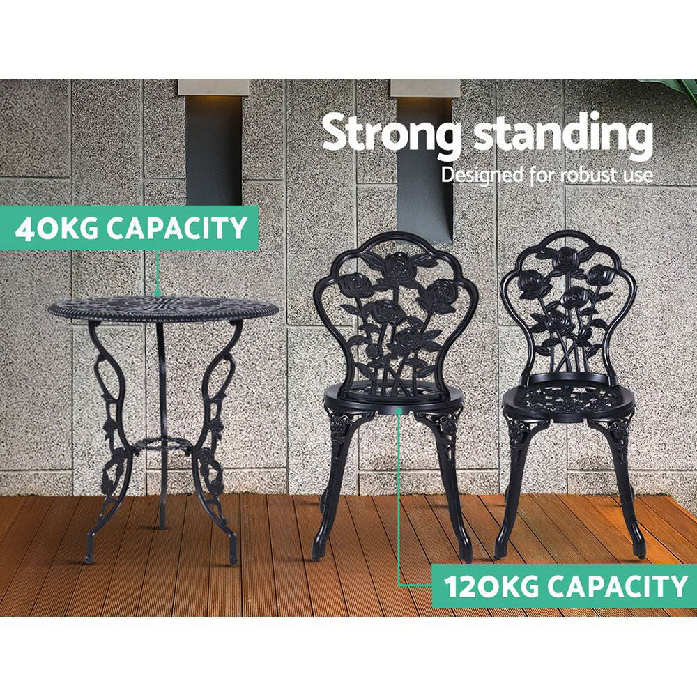 Gardeon 3PC Outdoor Setting Cast Aluminium Bistro Table Chair Patio Black-Furniture > Outdoor-PEROZ Accessories