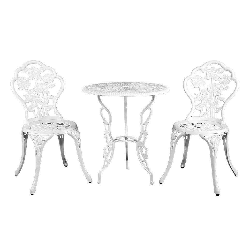 Gardeon Outdoor Furniture Chairs Table 3pc Aluminium Bistro White-Furniture > Outdoor-PEROZ Accessories