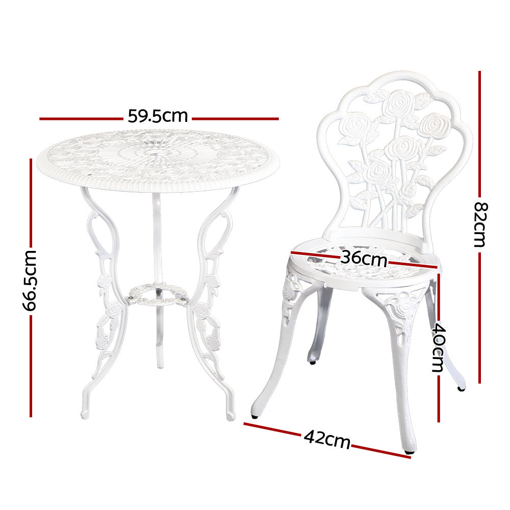 Gardeon Outdoor Furniture Chairs Table 3pc Aluminium Bistro White-Furniture > Outdoor-PEROZ Accessories