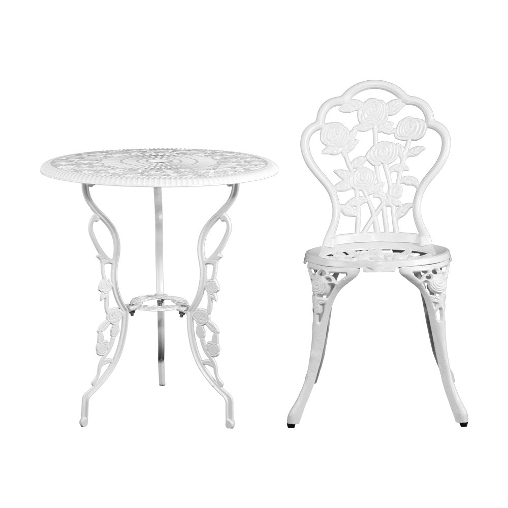 Gardeon Outdoor Furniture Chairs Table 3pc Aluminium Bistro White-Furniture > Outdoor-PEROZ Accessories