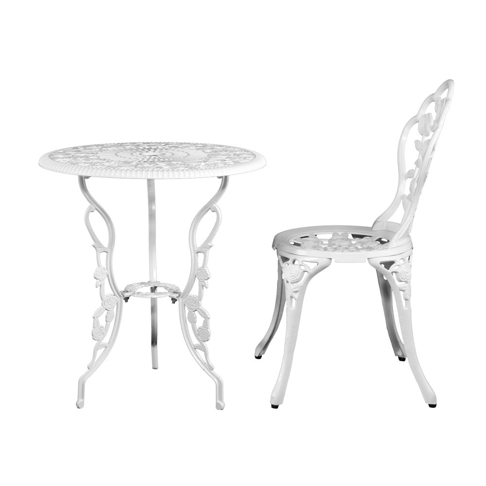 Gardeon Outdoor Furniture Chairs Table 3pc Aluminium Bistro White-Furniture > Outdoor-PEROZ Accessories