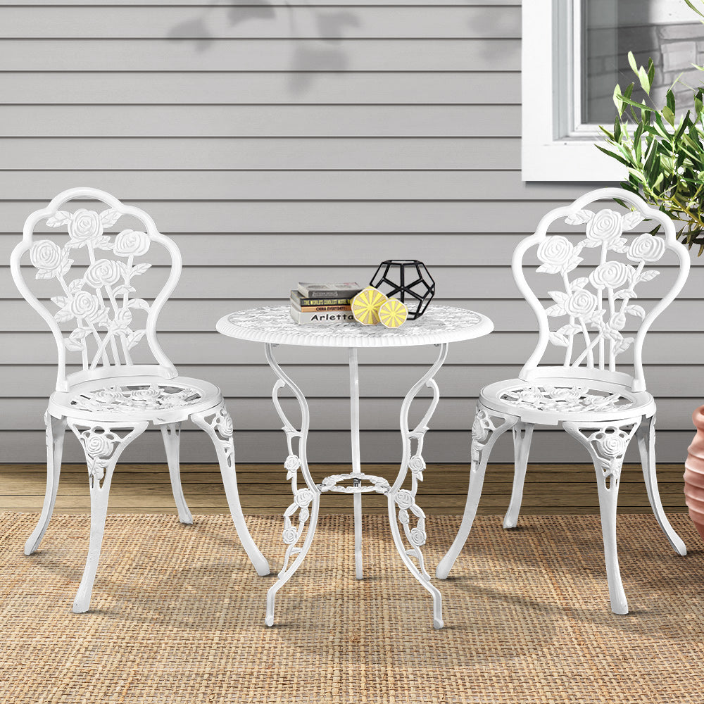 Gardeon Outdoor Furniture Chairs Table 3pc Aluminium Bistro White-Furniture > Outdoor-PEROZ Accessories