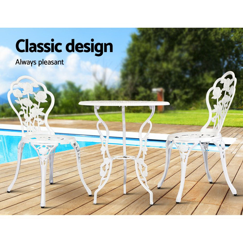Gardeon Outdoor Furniture Chairs Table 3pc Aluminium Bistro White-Furniture > Outdoor-PEROZ Accessories