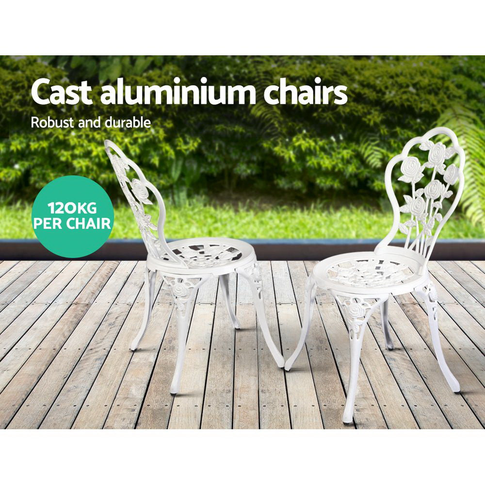 Gardeon Outdoor Furniture Chairs Table 3pc Aluminium Bistro White-Furniture > Outdoor-PEROZ Accessories