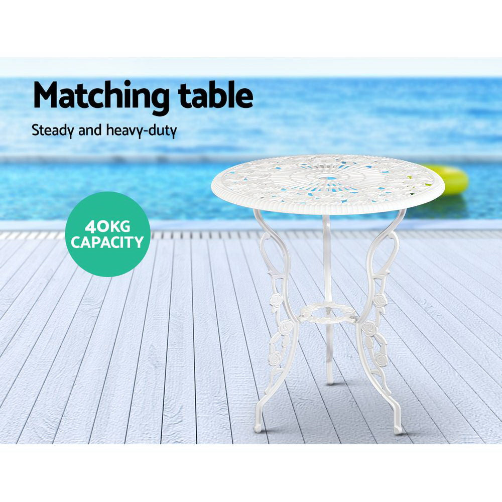 Gardeon Outdoor Furniture Chairs Table 3pc Aluminium Bistro White-Furniture > Outdoor-PEROZ Accessories