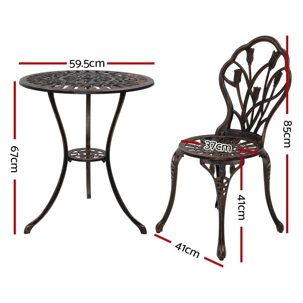 Gardeon 3PC Outdoor Setting Cast Aluminium Bistro Table Chair Patio Bronze-Furniture > Outdoor-PEROZ Accessories