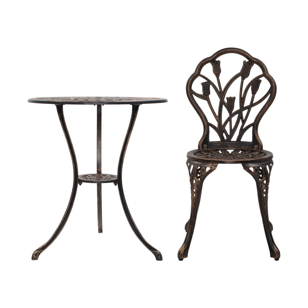 Gardeon 3PC Outdoor Setting Cast Aluminium Bistro Table Chair Patio Bronze-Furniture > Outdoor-PEROZ Accessories