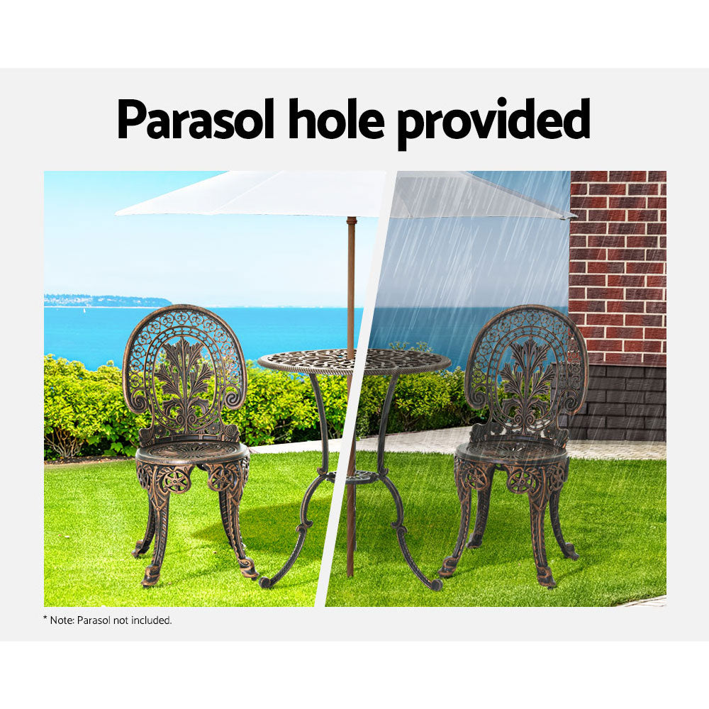 Gardeon 3PC Patio Furniture Outdoor Bistro Set Dining Chairs Aluminium Bronze-Furniture > Outdoor-PEROZ Accessories