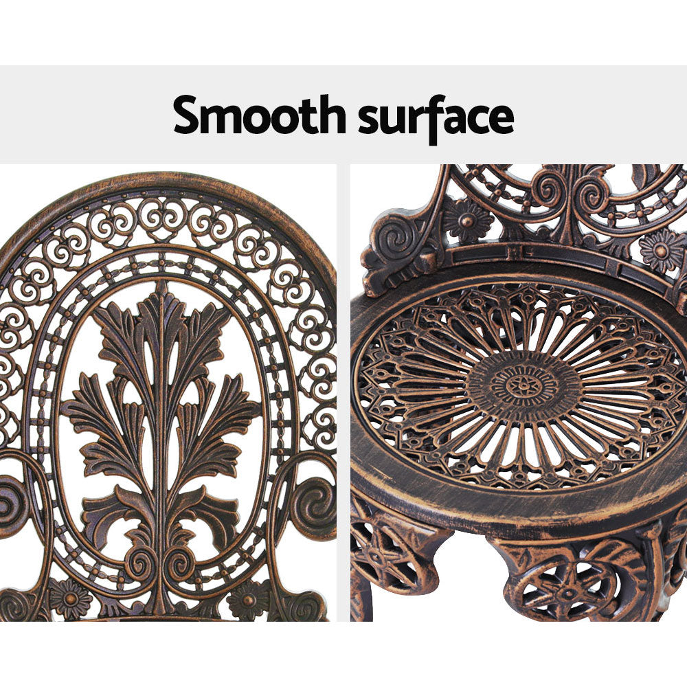 Gardeon 3PC Patio Furniture Outdoor Bistro Set Dining Chairs Aluminium Bronze-Furniture > Outdoor-PEROZ Accessories