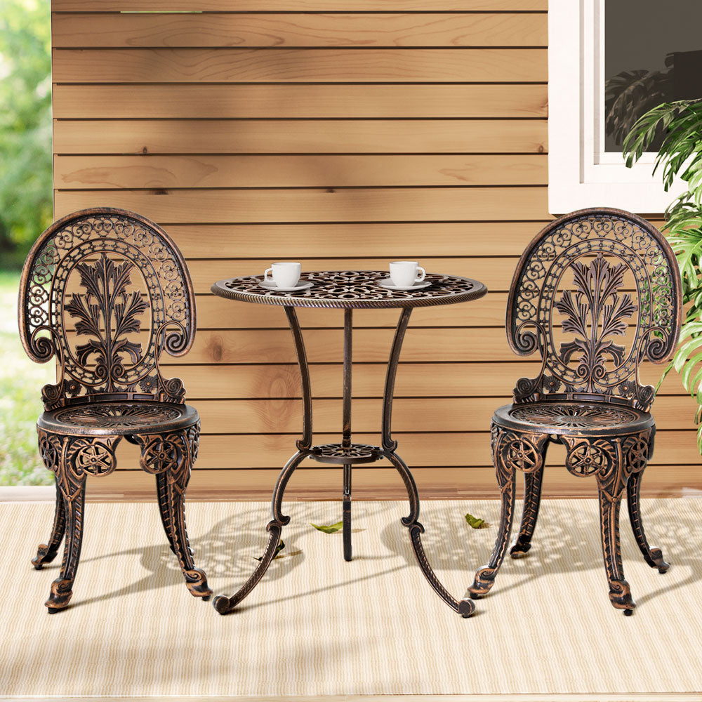 Gardeon 3PC Patio Furniture Outdoor Bistro Set Dining Chairs Aluminium Bronze-Furniture > Outdoor-PEROZ Accessories