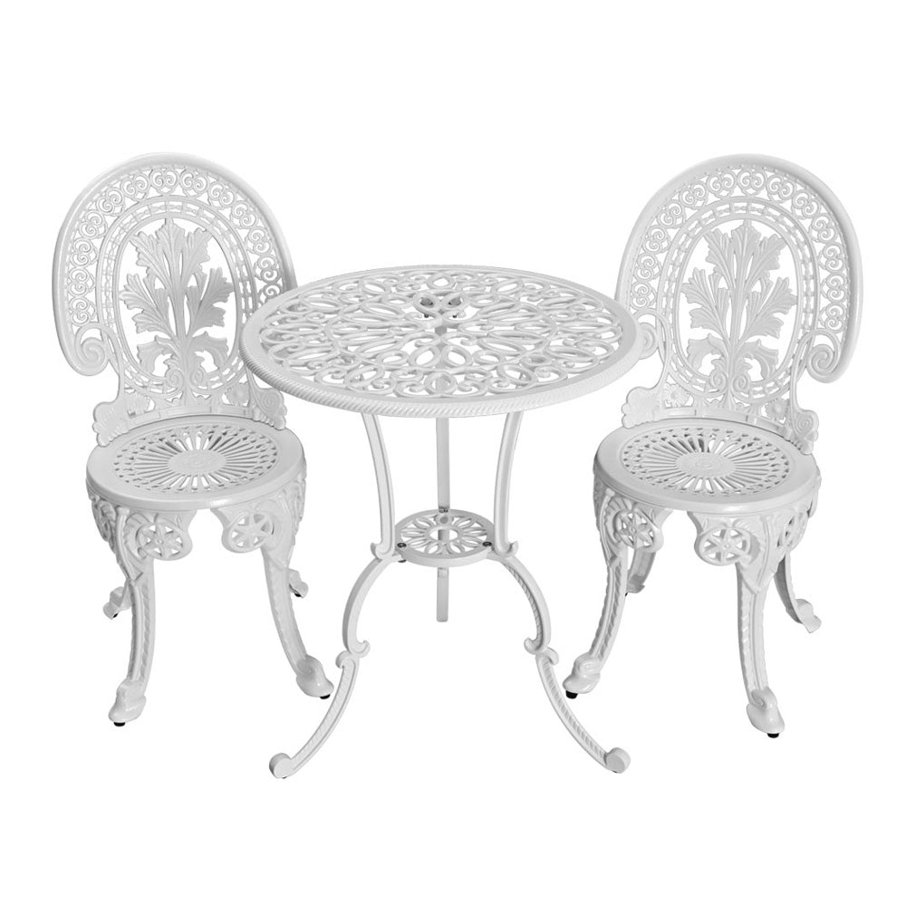 Gardeon 3PC Patio Furniture Outdoor Bistro Set Dining Chairs Aluminium White-Furniture > Outdoor-PEROZ Accessories